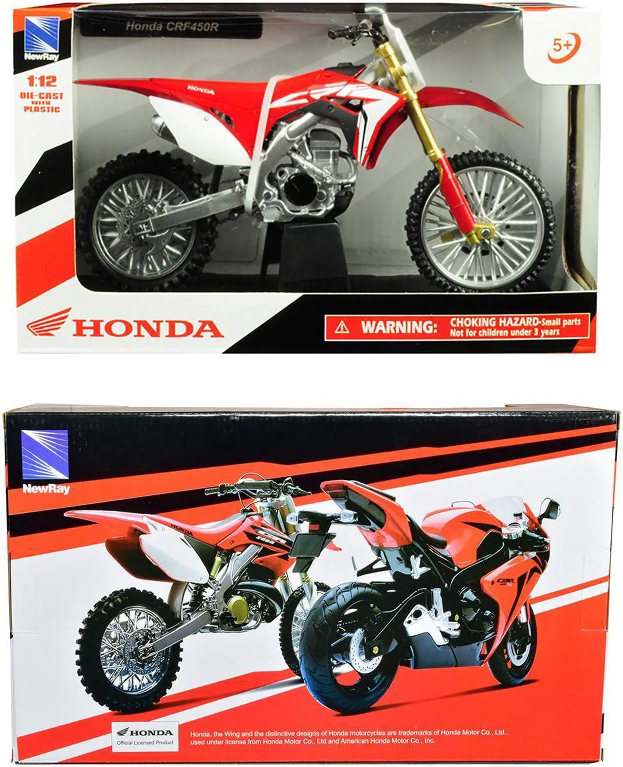 Alt view image 6 of 6 - New Ray 57873 1 by 12 Scale Diecast for Honda CRF450R Motorcycle Model, Red
