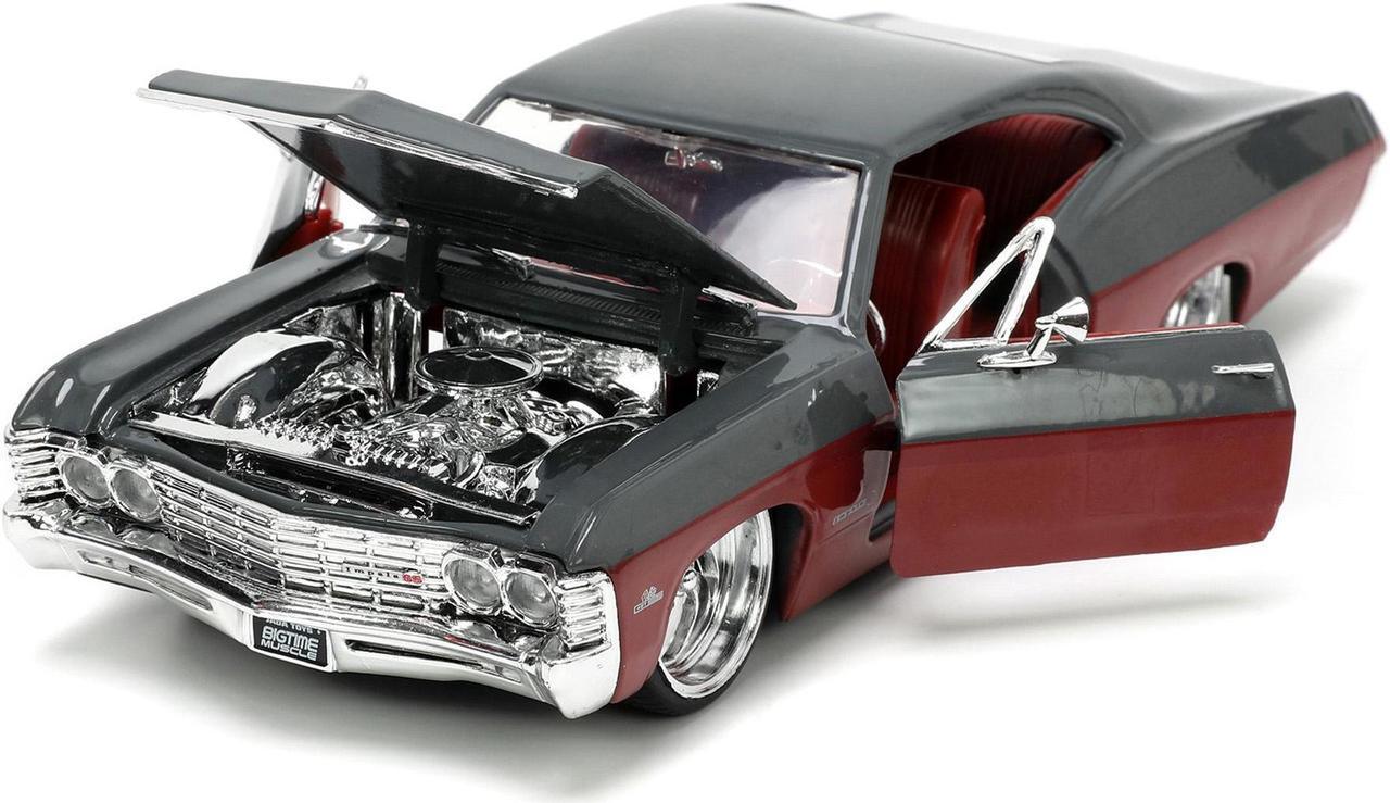 Alt view image 8 of 16 - 1967 Chevrolet Impala SS Gray and Burgundy with Burgundy Interior "Bigtime Muscle" Series 1/24 Diecast Model Car by Jada