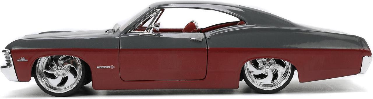 Alt view image 9 of 16 - 1967 Chevrolet Impala SS Gray and Burgundy with Burgundy Interior "Bigtime Muscle" Series 1/24 Diecast Model Car by Jada
