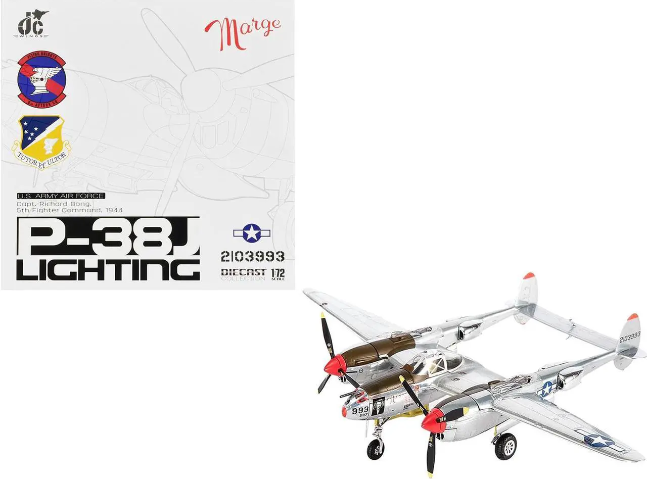 Main image of Lockheed P-38J Lightning Fighter Aircraft "Marge, Captain Richard Bong" (1944) US Army Air Force 1/72 Diecast Model by JC Wings