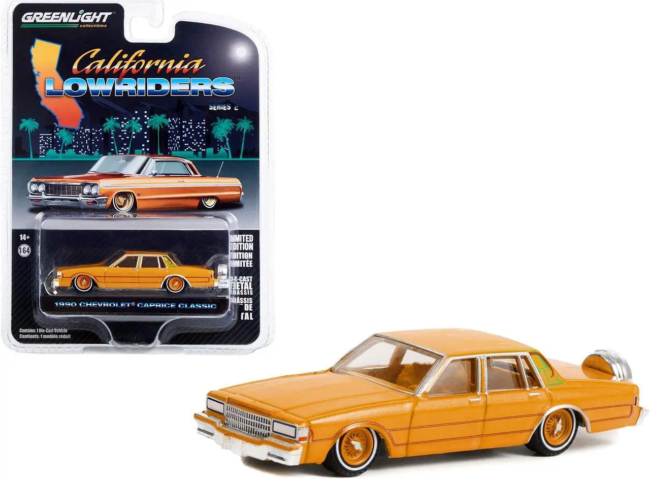 Main image of 1990 Chevrolet Caprice Classic Custom Kandy Orange Metallic with Orange Interior 1/64 Diecast Model Car by Greenlight