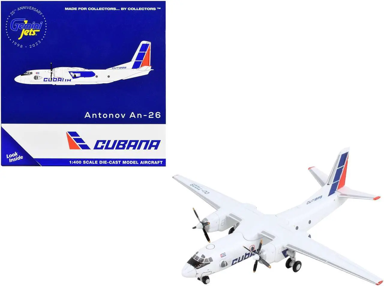 Main image of Antonov An-26 Commercial Aircraft "Cubana de Aviacion" White with Red and Blue Tail 1/400 Diecast Model Airplane by GeminiJets