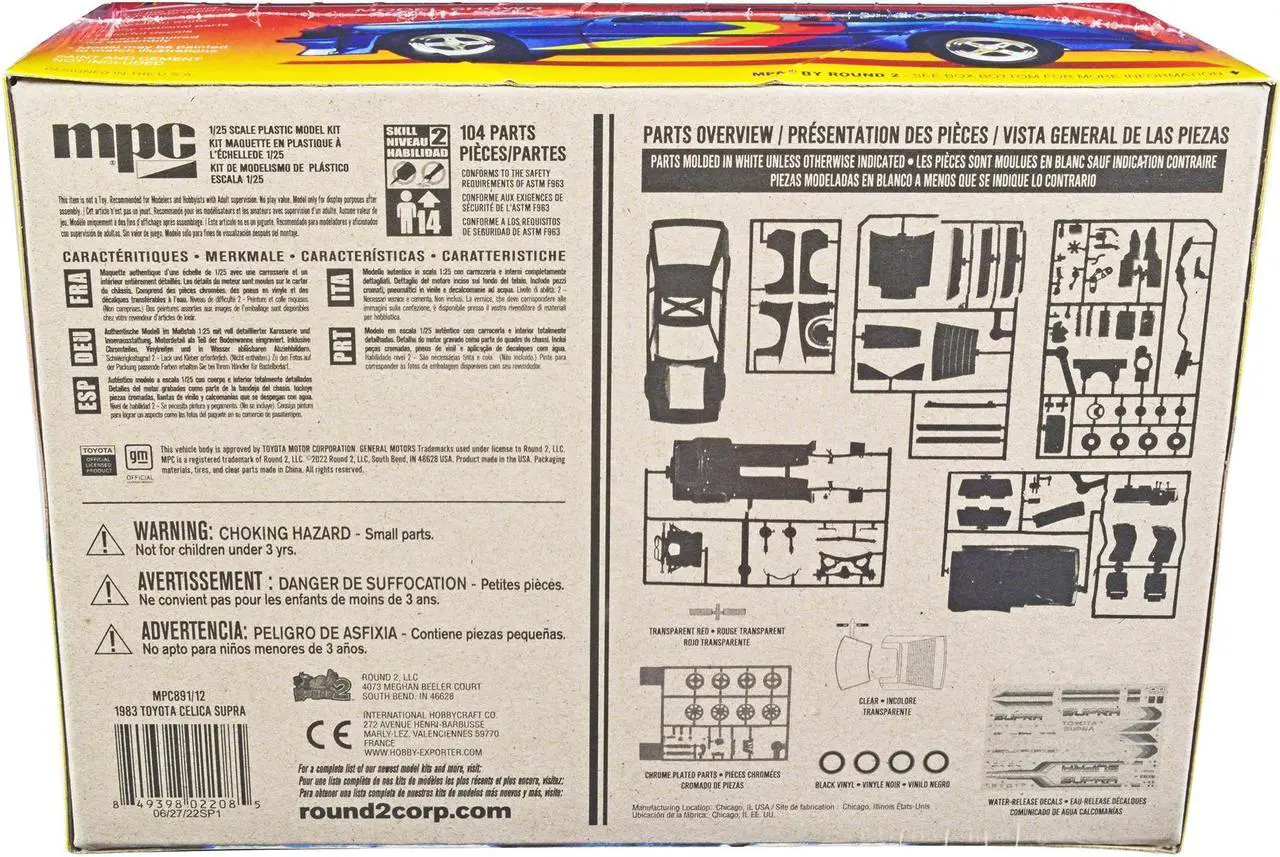 Alt view image 4 of 4 - Skill 2 Model Kit 1983 Toyota Celica Supra 1/25 Scale Model Car by MPC