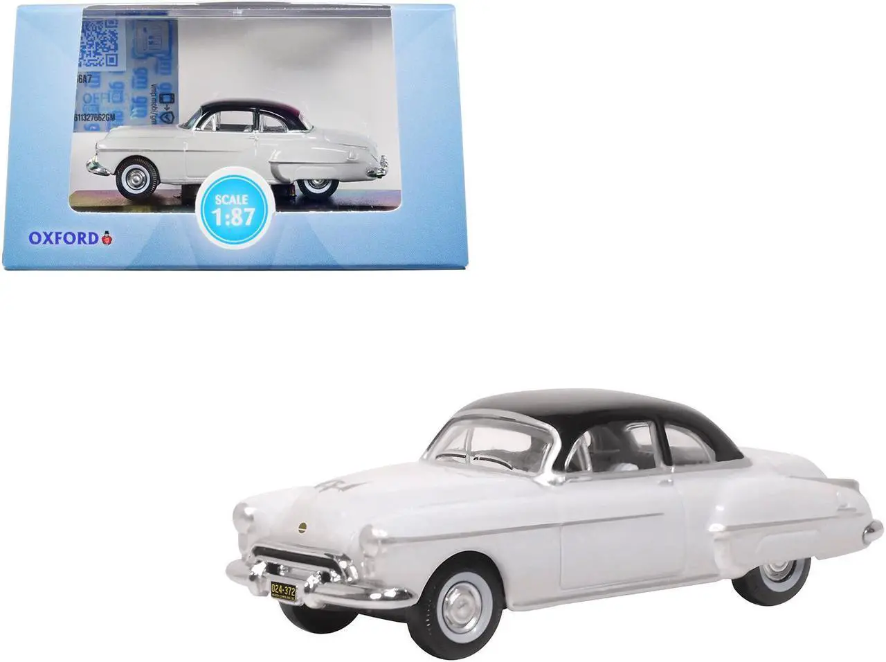Main image of 1950 Oldsmobile Rocket 88 Coupe Marol Gray with Black Top 1/87 (HO) Scale Diecast Model Car by Oxford Diecast