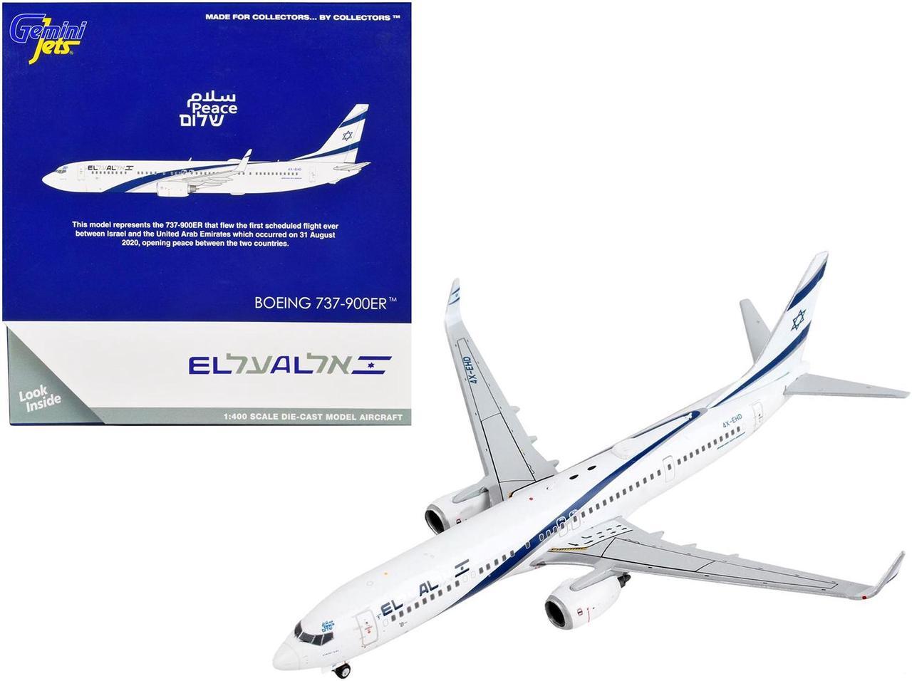 Main image of Boeing 737-900ER Commercial Aircraft "El Al Israel Airlines" White with Blue Stripes 1/400 Diecast Model Airplane by GeminiJets