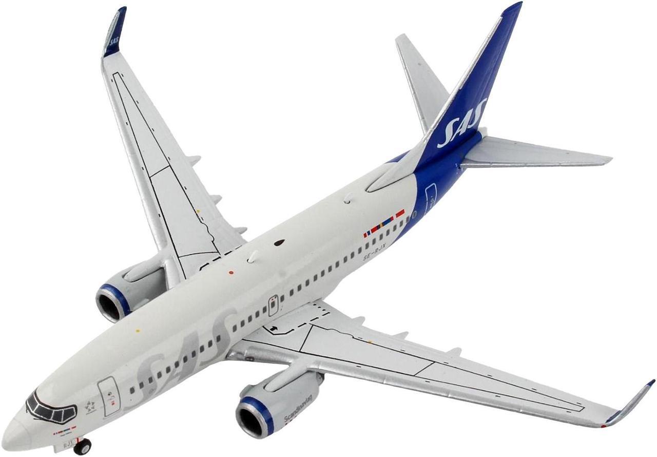 Alt view image 2 of 3 - Boeing 737-700 Commercial Aircraft "Scandinavian Airlines" Gray with Blue Tail 1/400 Diecast Model Airplane by GeminiJets