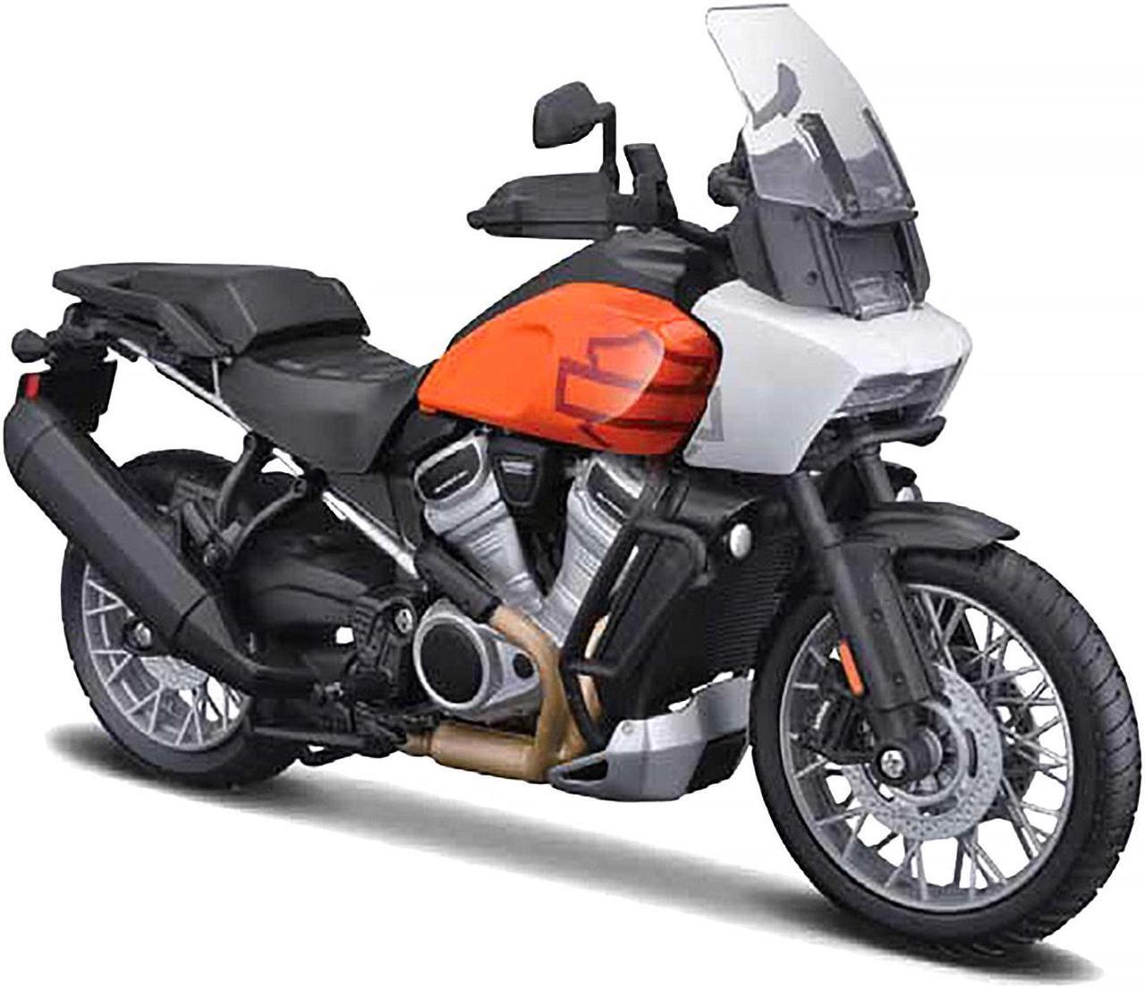 Alt view image 2 of 3 - 2021 Harley Davidson Pan America 1250 Motorcycle Orange and Black "H-D Custom" 1/12 Diecast Model by Maisto