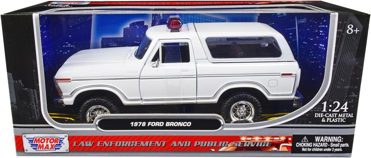Main image of 1978 Ford Bronco Police Car Unmarked White "Law Enforcement and Public Service" Series 1/24 Diecast Model Car by Motormax