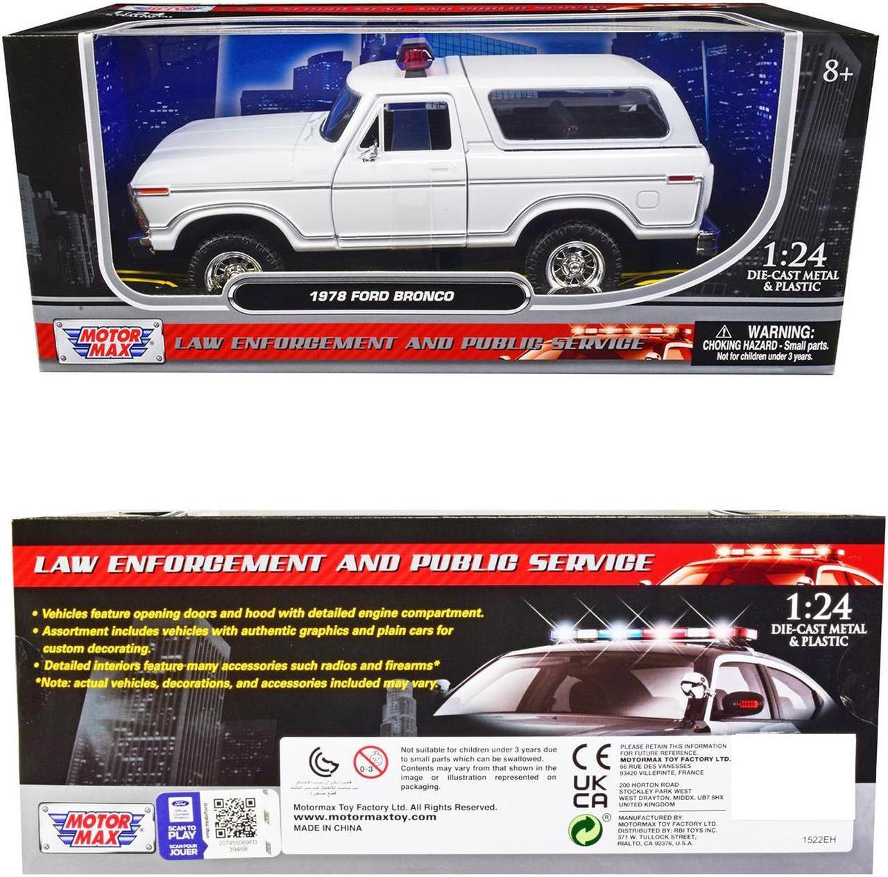 Alt view image 3 of 3 - 1978 Ford Bronco Police Car Unmarked White "Law Enforcement and Public Service" Series 1/24 Diecast Model Car by Motormax