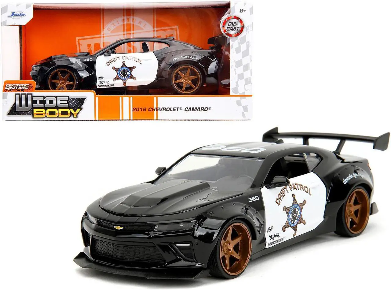 Main image of 2016 Chevrolet Camaro Widebody Black and White "Drift Patrol" "Wide Body" Series 1/24 Diecast Model Car by Jada