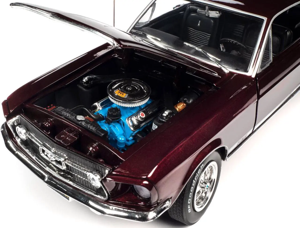 Alt view image 3 of 6 - 1967 Ford Mustang GT 2+2 Burgundy Metallic with White Side Stripes "American Muscle" Series 1/18 Diecast Model Car by Auto World
