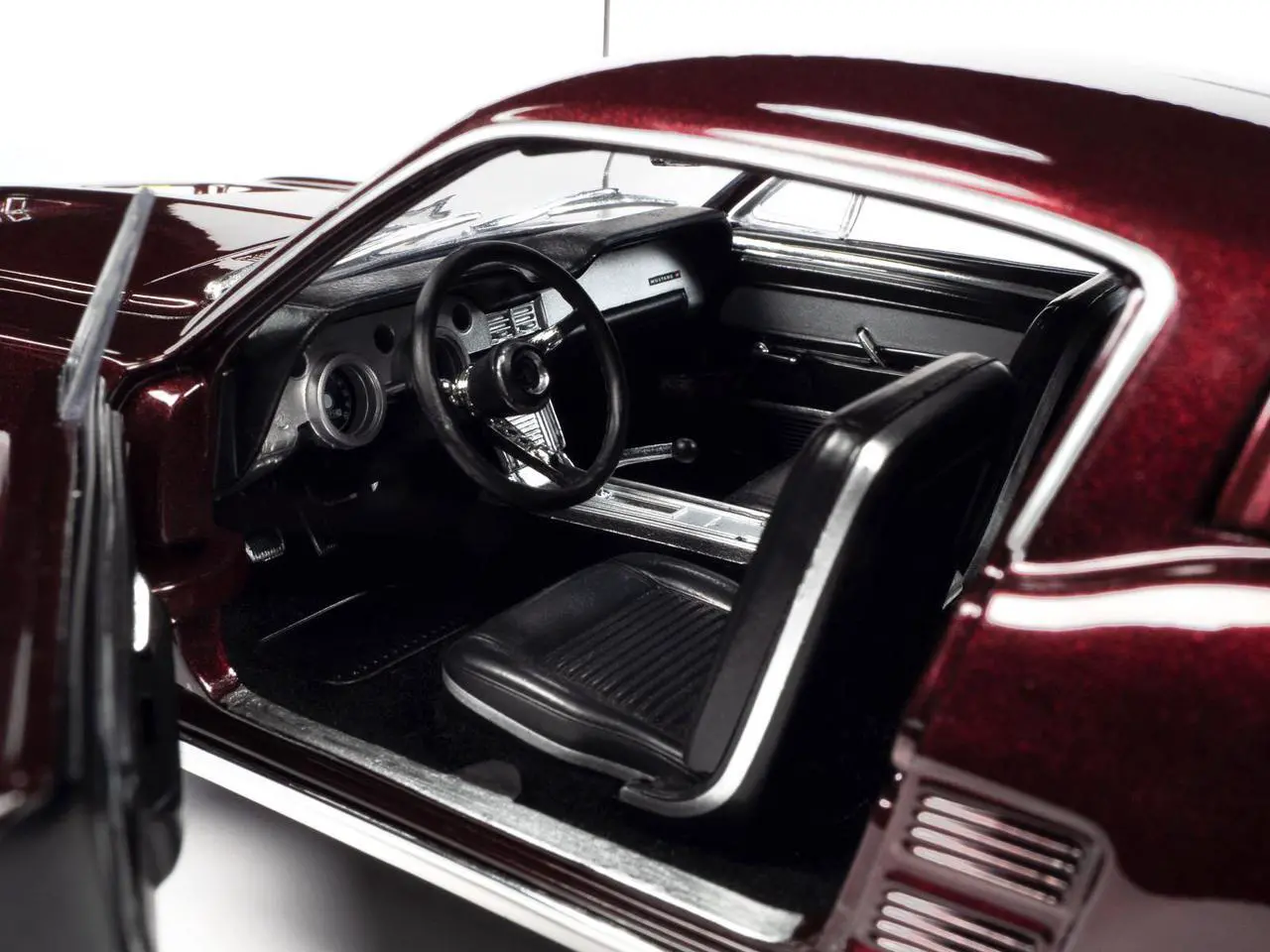 Alt view image 4 of 6 - 1967 Ford Mustang GT 2+2 Burgundy Metallic with White Side Stripes "American Muscle" Series 1/18 Diecast Model Car by Auto World