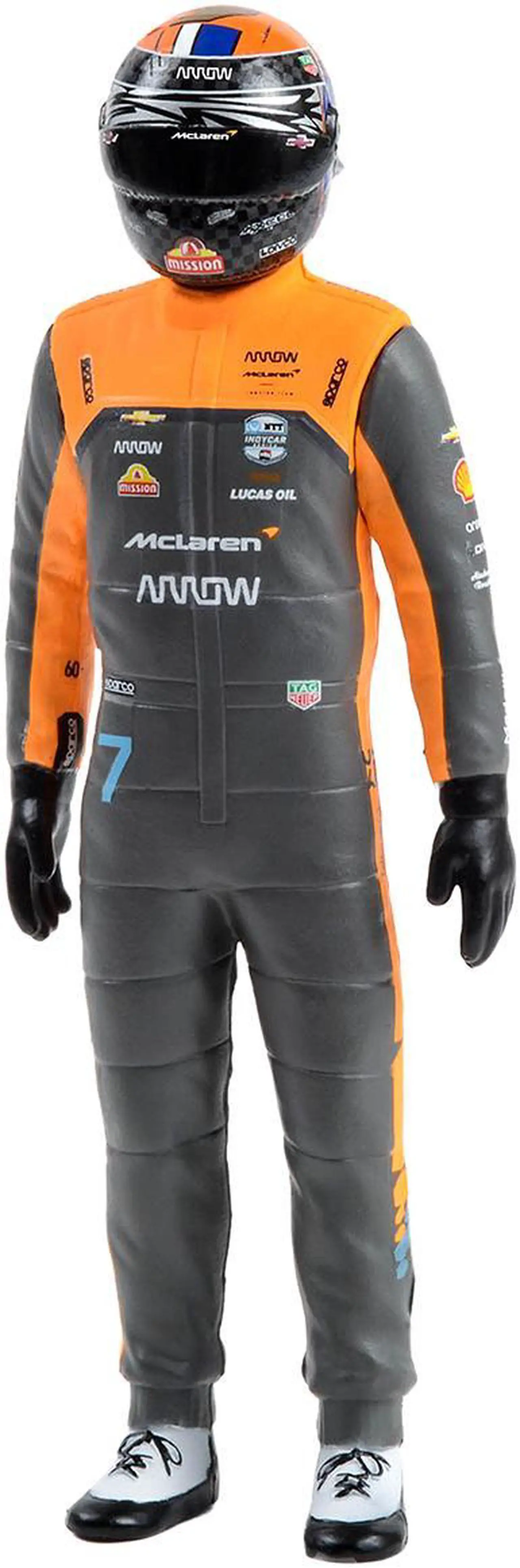 Alt view image 2 of 3 - "NTT IndyCar Series" #7 Alexander Rossi Driver Figure "McLaren - Arrow McLaren" for 1/18 Scale Models by Greenlight