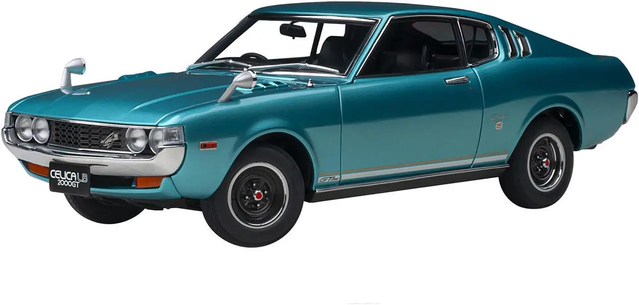 Main image of 1973 Toyota Celica Liftback 2000GT (RA25) RHD (Right Hand Drive) Turquoise Blue Metallic 1/18 Model Car by Autoart