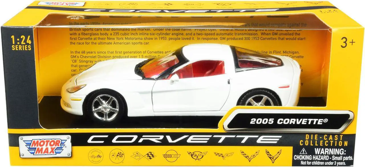 Main image of 2005 Chevrolet Corvette C6 White with Red Interior "History of Corvette" Series 1/24 Diecast Model Car by Motormax