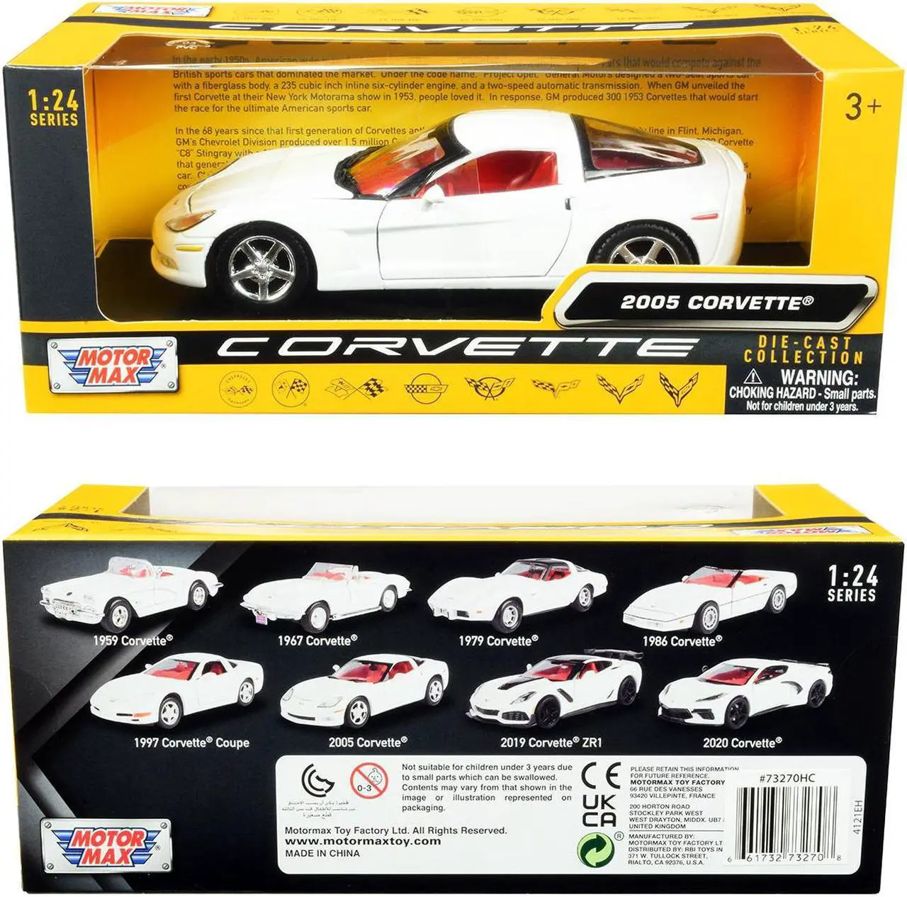 Alt view image 3 of 3 - 2005 Chevrolet Corvette C6 White with Red Interior "History of Corvette" Series 1/24 Diecast Model Car by Motormax