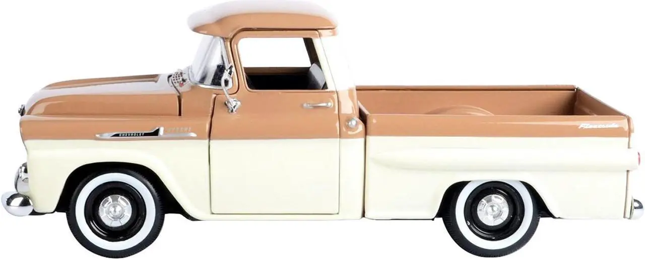 Alt view image 4 of 4 - 1958 Chevrolet Apache Fleetside Pickup Truck Brown and Beige 1/24 Diecast Model Car by Motormax