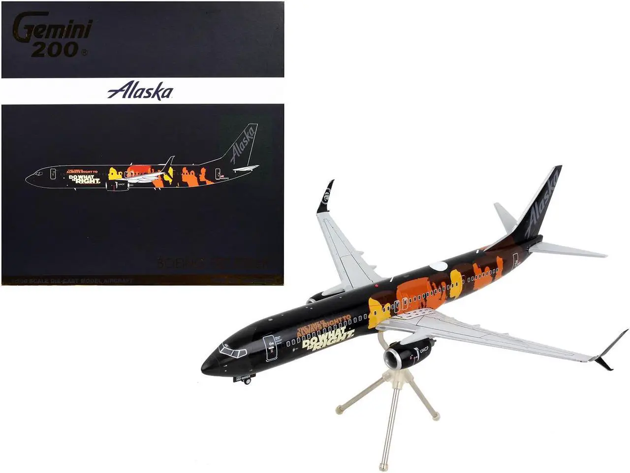 Main image of Boeing 737-900ER Commercial Aircraft "Alaska Airlines" Black w/Graphics "Gemini 200" 1/200 Diecast Model Airplane by GeminiJets