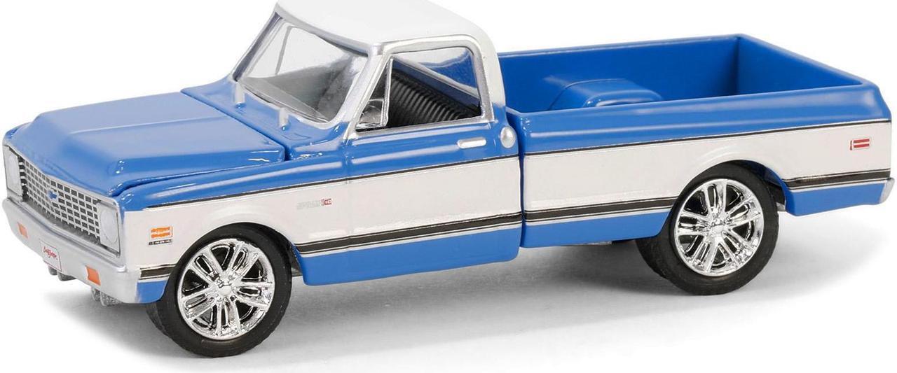 Alt view image 2 of 3 - 1971 Chevrolet C10 Super Cheyenne Custom Pickup Truck Blue and White Barrett Jackson 1/64 Diecast Model Car by Greenlight