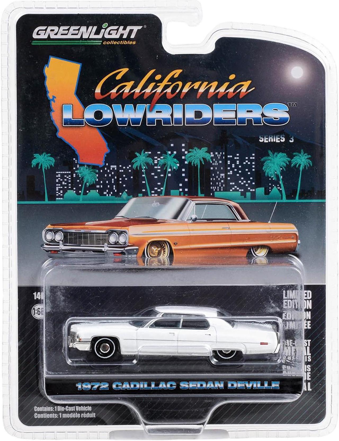 Alt view image 3 of 3 - 1972 Cadillac Sedan deVille Lowrider Cotillion White with Blue Interior 1/64 Diecast Model Car by Greenlight