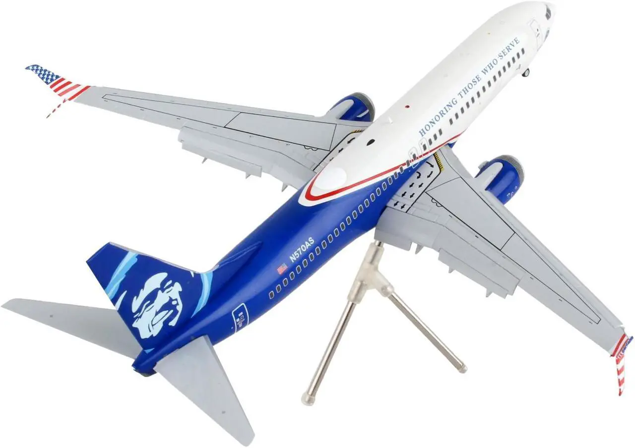 Alt view image 3 of 8 - Boeing 737-800 Commercial Aircraft with Flaps Down "Alaska Airlines" White and Blue 1/200 Diecast Model Airplane by GeminiJets