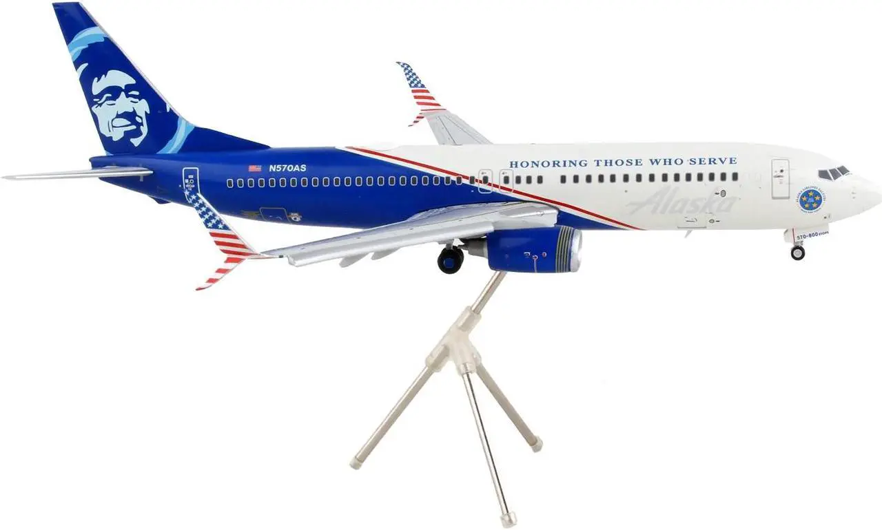 Alt view image 2 of 8 - Boeing 737-800 Commercial Aircraft with Flaps Down "Alaska Airlines" White and Blue 1/200 Diecast Model Airplane by GeminiJets