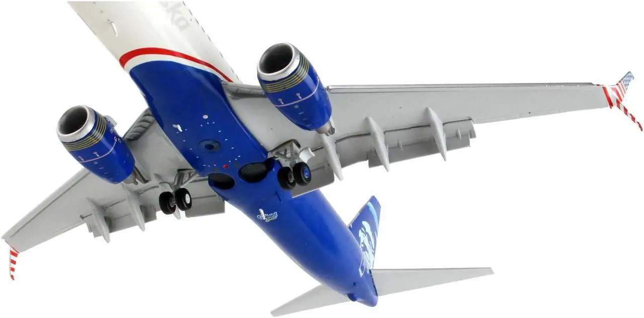 Alt view image 4 of 8 - Boeing 737-800 Commercial Aircraft with Flaps Down "Alaska Airlines" White and Blue 1/200 Diecast Model Airplane by GeminiJets