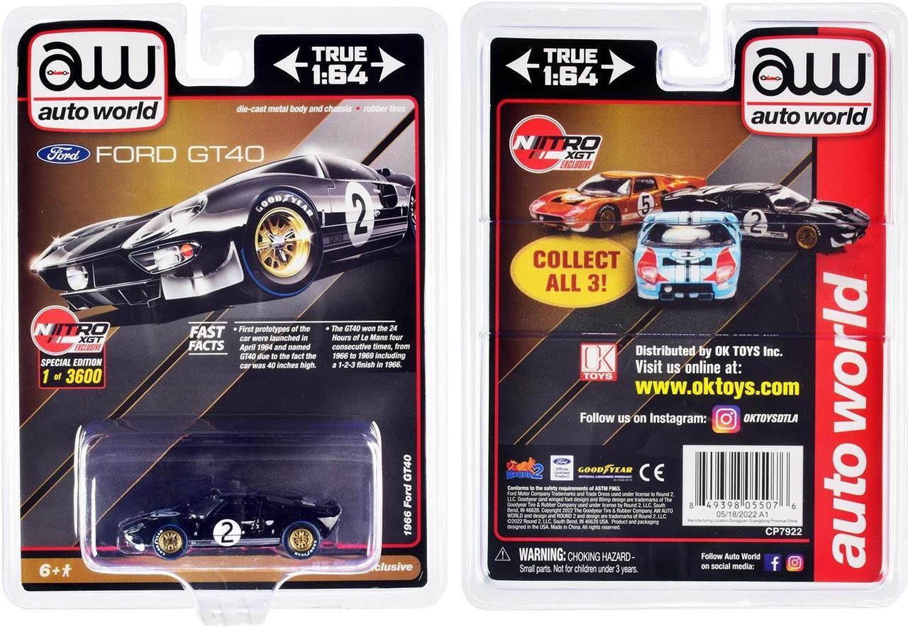 Alt view image 3 of 3 - 1966 Ford GT40 RHD #2 Black with Silver Stripes Limited Edition to 3600 pieces Worldwide 1/64 Diecast Model Car by Auto World