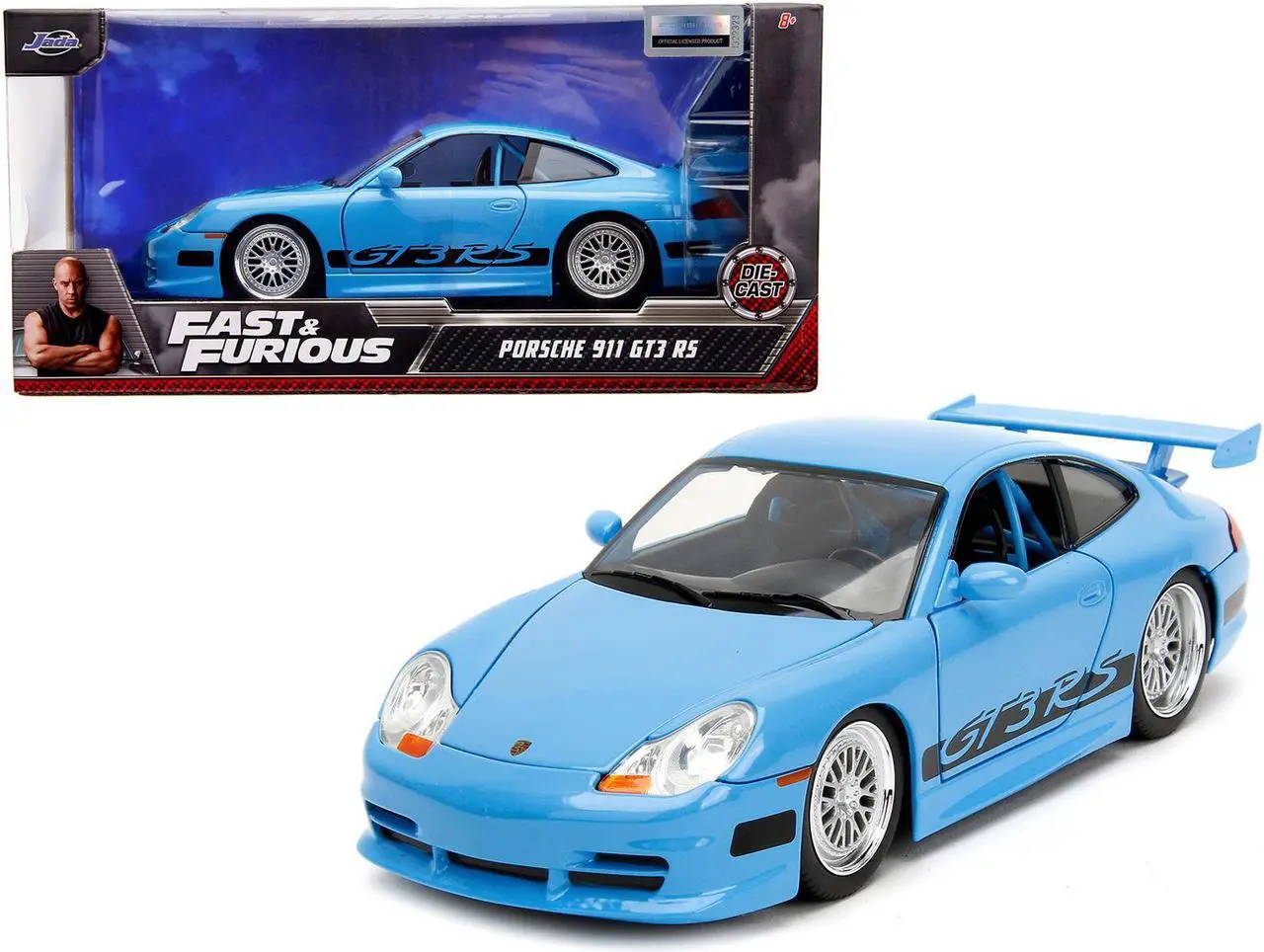 Main image of Porsche 911 GT3 RS Light Blue with Black Accents "Fast & Furious" Movie 1/24 Diecast Model Car by Jada