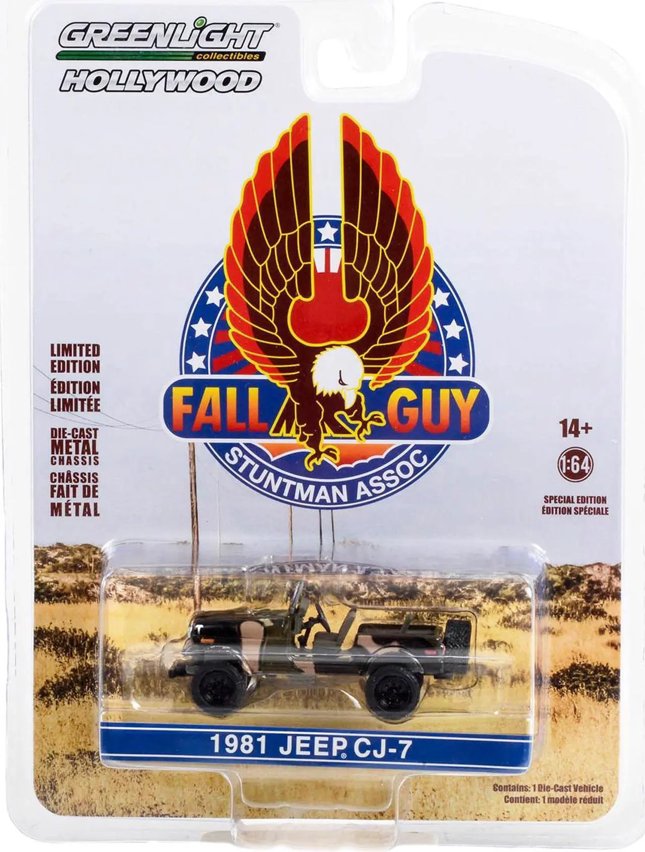 Alt view image 3 of 3 - 1981 Jeep CJ-7 Camouflage "Fall Guy Stuntman Association" Hollywood Special Edition 1/64 Diecast Model Car by Greenlight