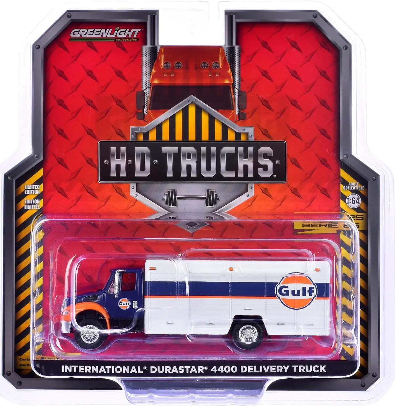 Alt view image 3 of 6 - International Durastar 4400 Delivery Truck "Gulf Oil" Dark Blue and White "H.D. Trucks" 1/64 Diecast Model Car by Greenlight