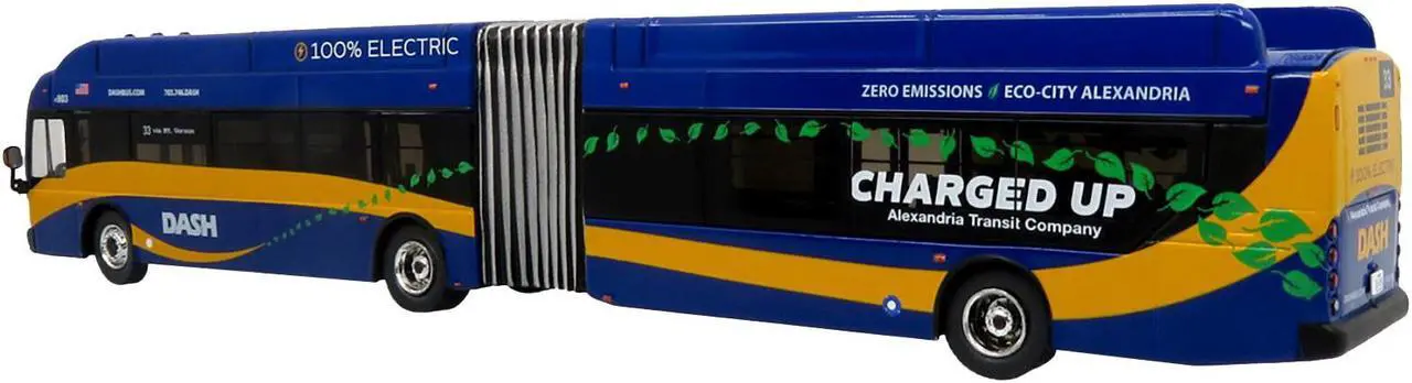 Alt view image 3 of 3 - New Flyer Xcelsior XN60 Articulated Bus Blue Yellow Stripes Limited Edition 1/87 (HO) Diecast Model by Iconic Replicas