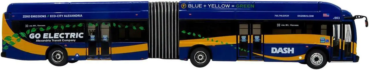 Alt view image 2 of 3 - New Flyer Xcelsior XN60 Articulated Bus Blue Yellow Stripes Limited Edition 1/87 (HO) Diecast Model by Iconic Replicas