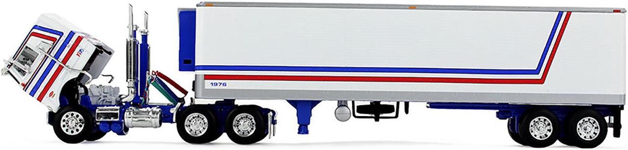 Alt view image 2 of 6 - Peterbilt 352 COE 86" Sleeper and 40' Vintage Refrigerated Trailer White with Blue and Red 1/64 Diecast Model by DCP/First Gear