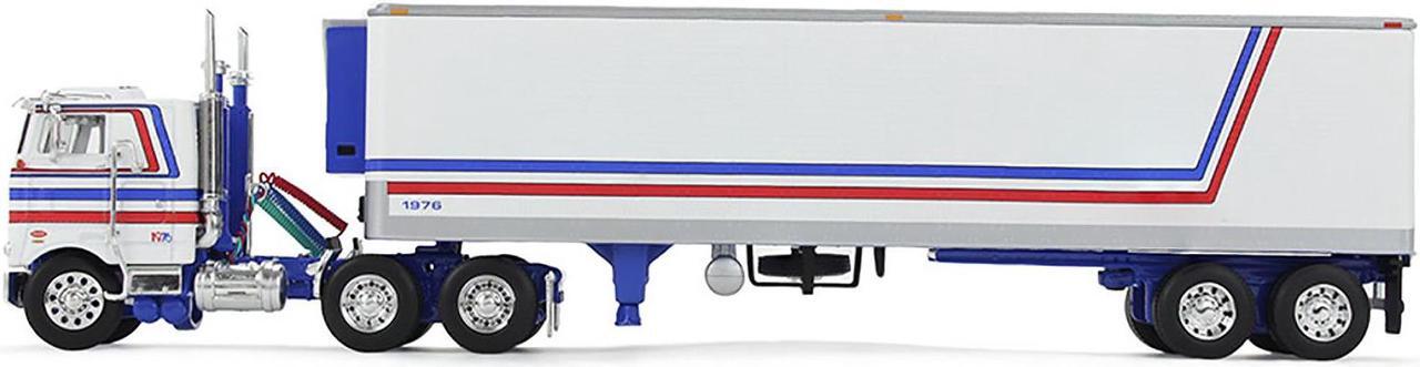 Alt view image 3 of 6 - Peterbilt 352 COE 86" Sleeper and 40' Vintage Refrigerated Trailer White with Blue and Red 1/64 Diecast Model by DCP/First Gear