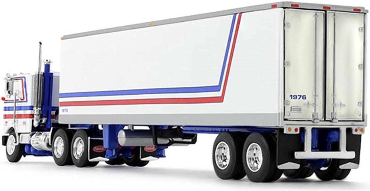 Alt view image 5 of 6 - Peterbilt 352 COE 86" Sleeper and 40' Vintage Refrigerated Trailer White with Blue and Red 1/64 Diecast Model by DCP/First Gear