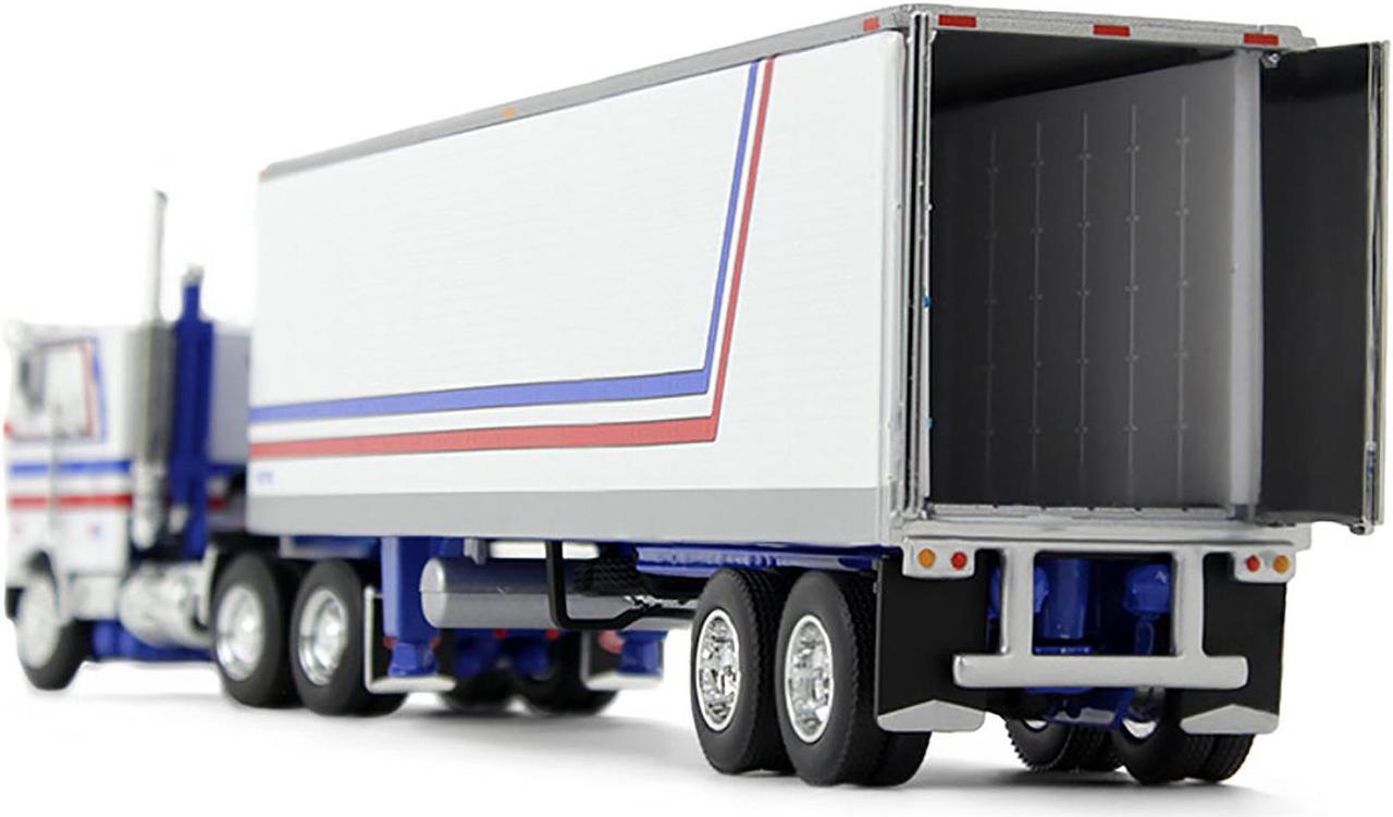 Alt view image 4 of 6 - Peterbilt 352 COE 86" Sleeper and 40' Vintage Refrigerated Trailer White with Blue and Red 1/64 Diecast Model by DCP/First Gear