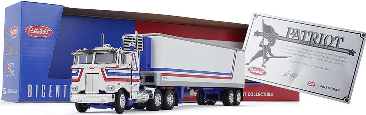 Alt view image 6 of 6 - Peterbilt 352 COE 86" Sleeper and 40' Vintage Refrigerated Trailer White with Blue and Red 1/64 Diecast Model by DCP/First Gear