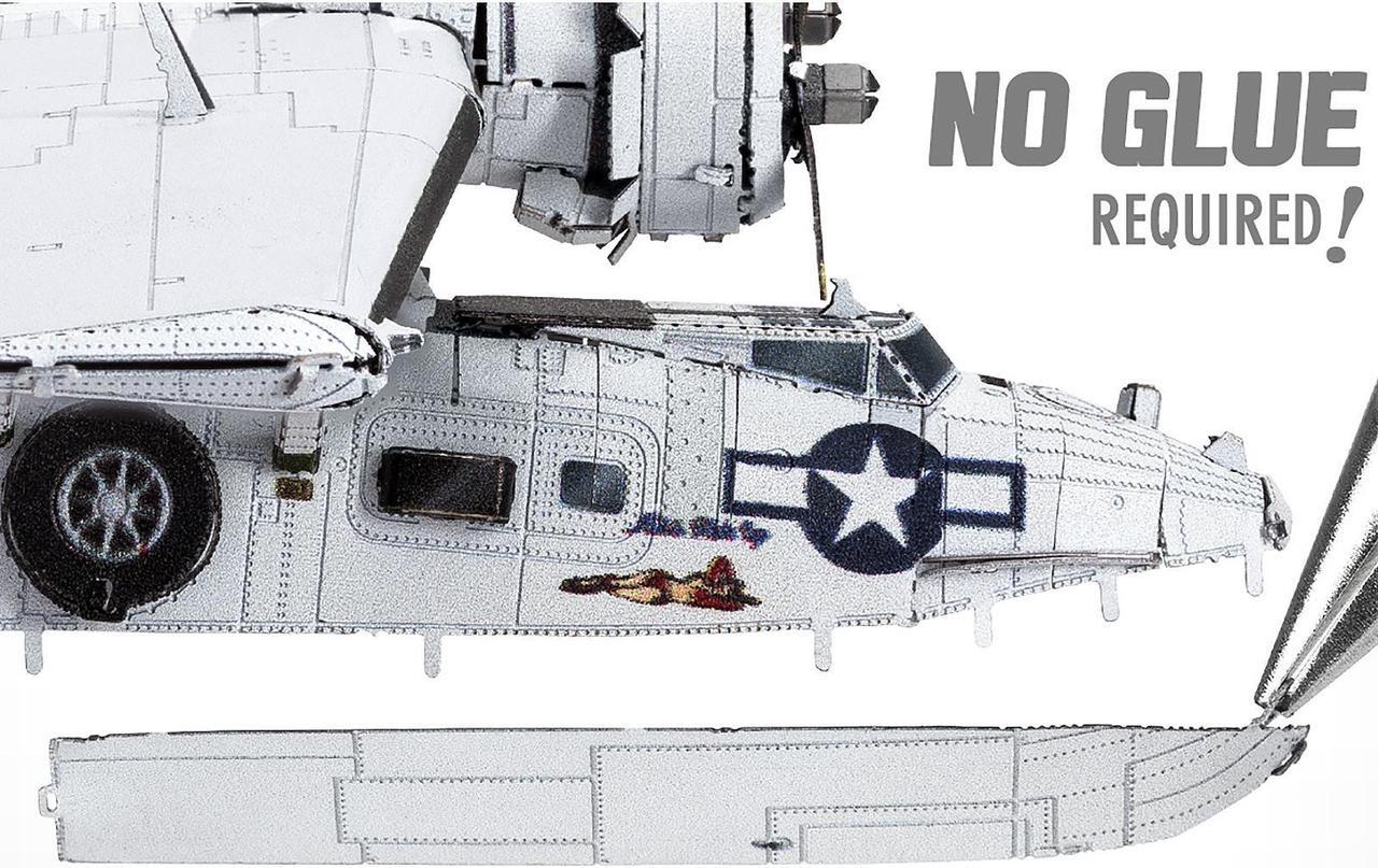 Alt view image 4 of 6 - Model Kit Consolidated PBY Catalina Amphibious Aircraft "Miss Pick Up" United States Army Air Forces Steel Model by Metal Earth