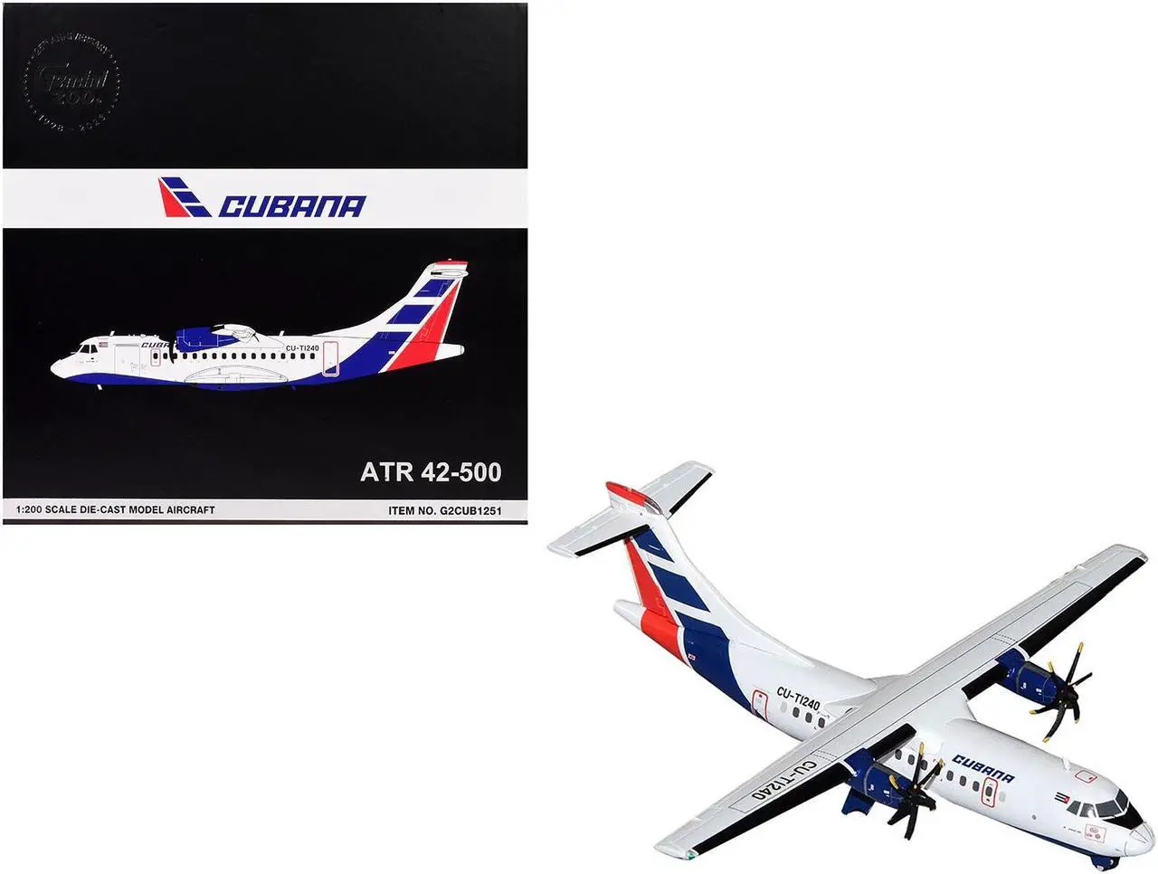 Main image of ATR 42-500 Commercial Aircraft "Cubana" White with Blue and Red Tail "Gemini 200" Series 1/200 Diecast Model by GeminiJets