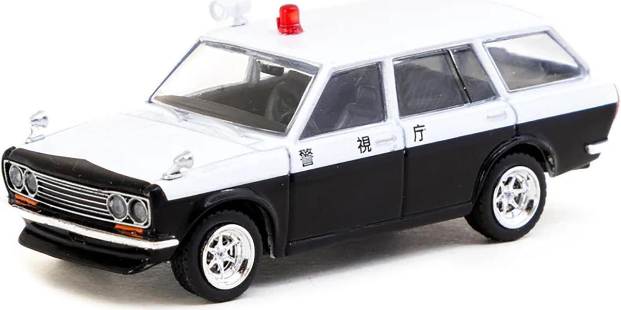 Alt view image 2 of 6 - Datsun Bluebird 510 Wagon "Japan Police Car" Black and White "Global64" Series 1/64 Diecast Model by Tarmac Works