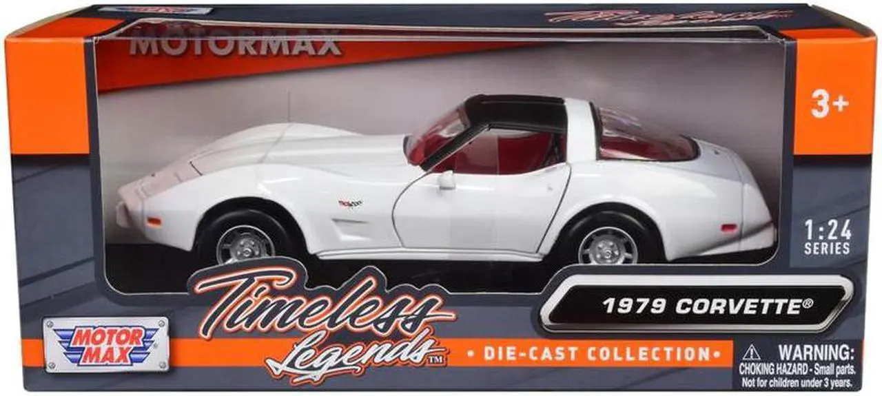Alt view image 4 of 6 - 1979 Chevrolet Corvette C3 White with Black Top and Red Interior "Timeless Legends" Series 1/24 Diecast Car Model by Motormax