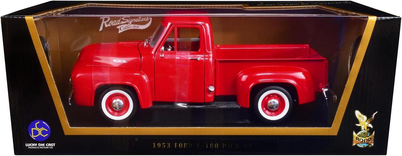 Alt view image 5 of 6 - 1953 Ford F-100 Pickup Truck Red 1/18 Diecast Model Car by Road Signature