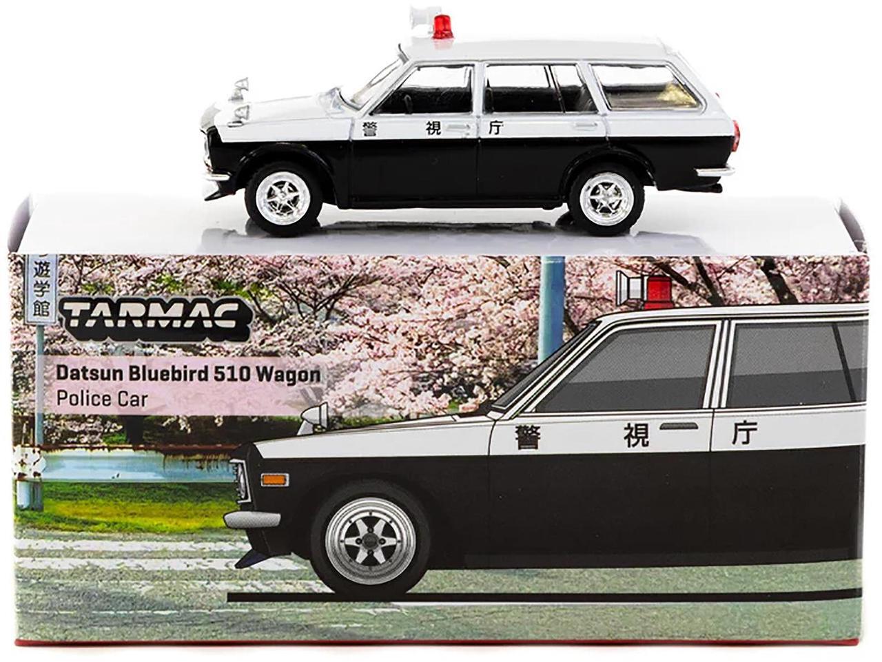 Alt view image 4 of 6 - Datsun Bluebird 510 Wagon "Japan Police Car" Black and White "Global64" Series 1/64 Diecast Model by Tarmac Works