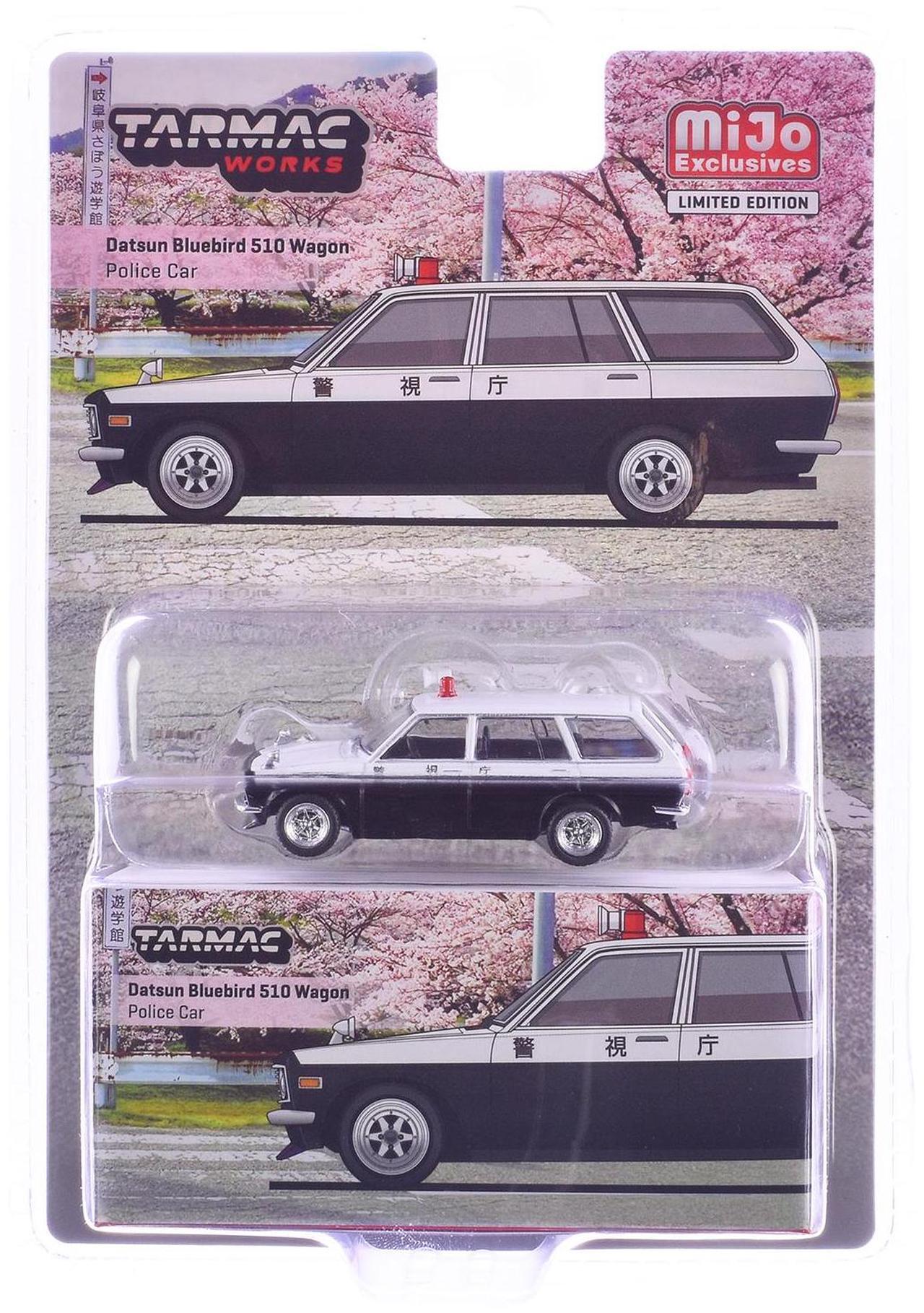 Alt view image 5 of 6 - Datsun Bluebird 510 Wagon "Japan Police Car" Black and White "Global64" Series 1/64 Diecast Model by Tarmac Works