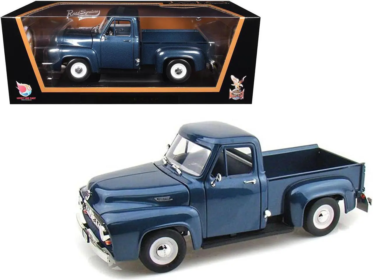 Main image of 1953 Ford F-100 Pickup Dark Blue 1/18 Diecast Model Car by Road Signature