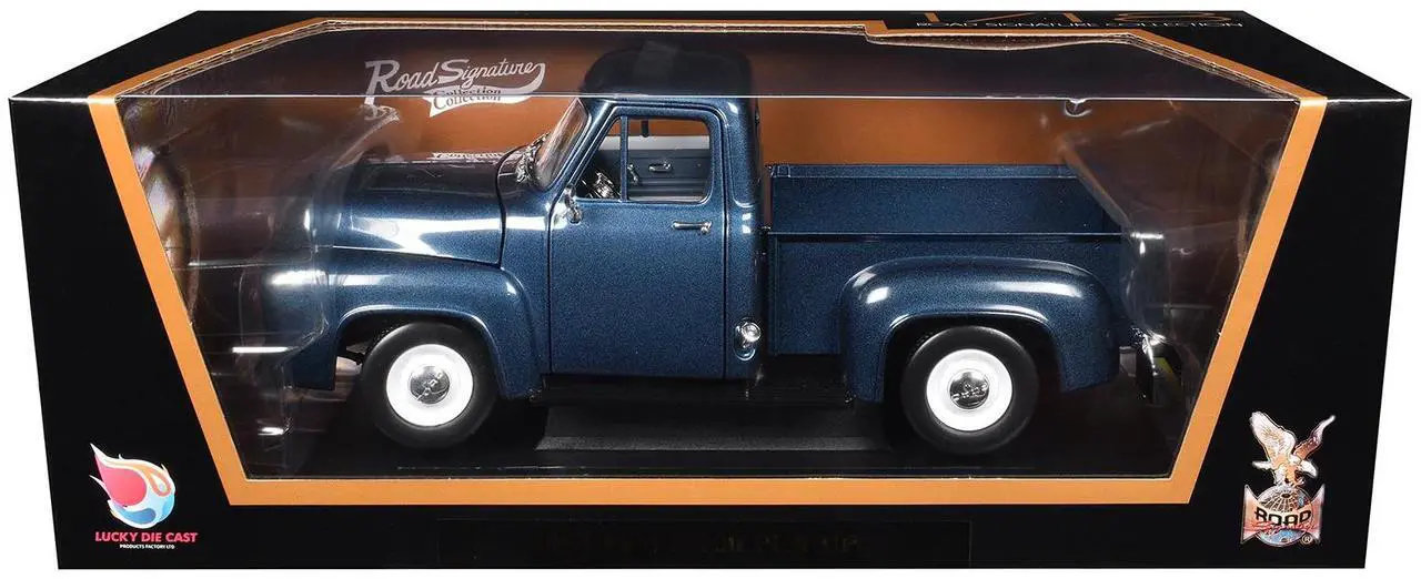 Alt view image 5 of 6 - 1953 Ford F-100 Pickup Dark Blue 1/18 Diecast Model Car by Road Signature
