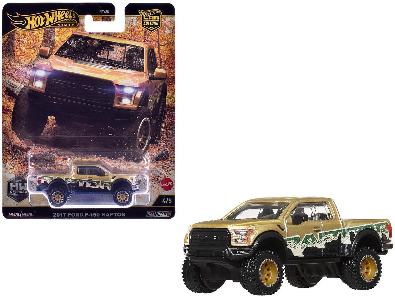 Main image of 2017 Ford F-150 Raptor Pickup Truck Gold Metallic with Graphics "HW Off Road" Series Diecast Model Car by Hot Wheels