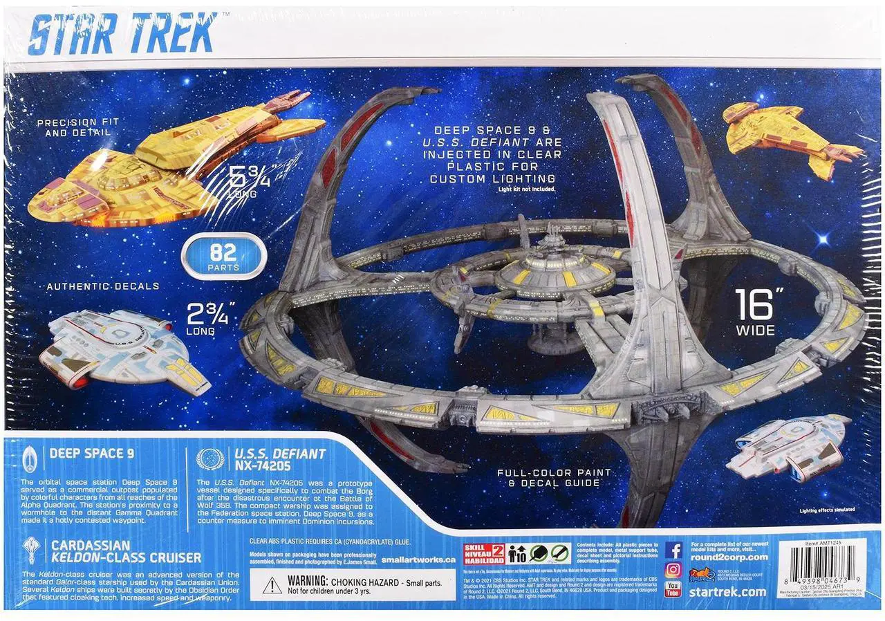 Alt view image 4 of 4 - Skill 2 Model Kit Deep Space 9 Space Station with USS Space Ship and Cadassian Keldon-Class Cruiser 1/3300 Scale Model by AMT