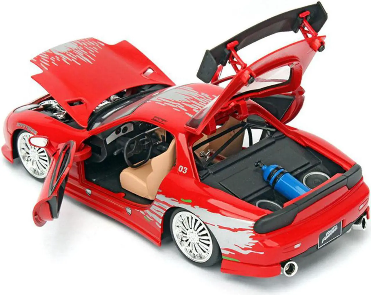 Alt view image 3 of 6 - Dom's Mazda RX-7 Red with Graphics "Fast & Furious" Movie 1/24 Diecast Model Car by Jada
